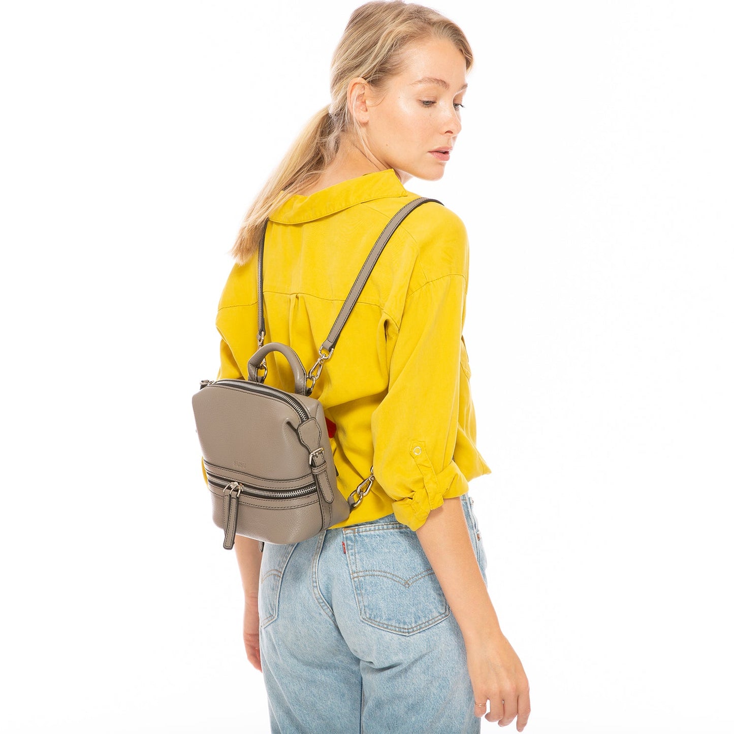 Gray Leather Backpack Purse for Women Convertible Crossbody Bag Medium