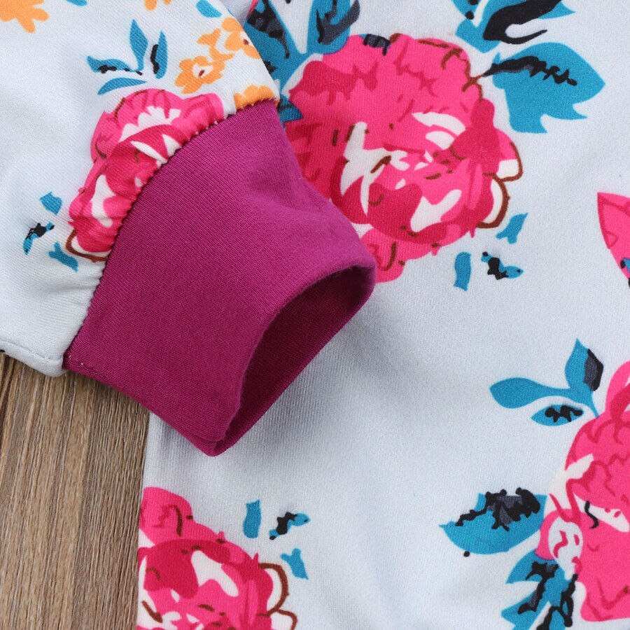 New 2 Pcs Floral Baby Girl Hooded Clothing Set