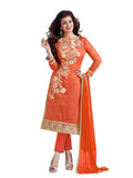 Women's Peach Chanderi Embroidered Dress Material